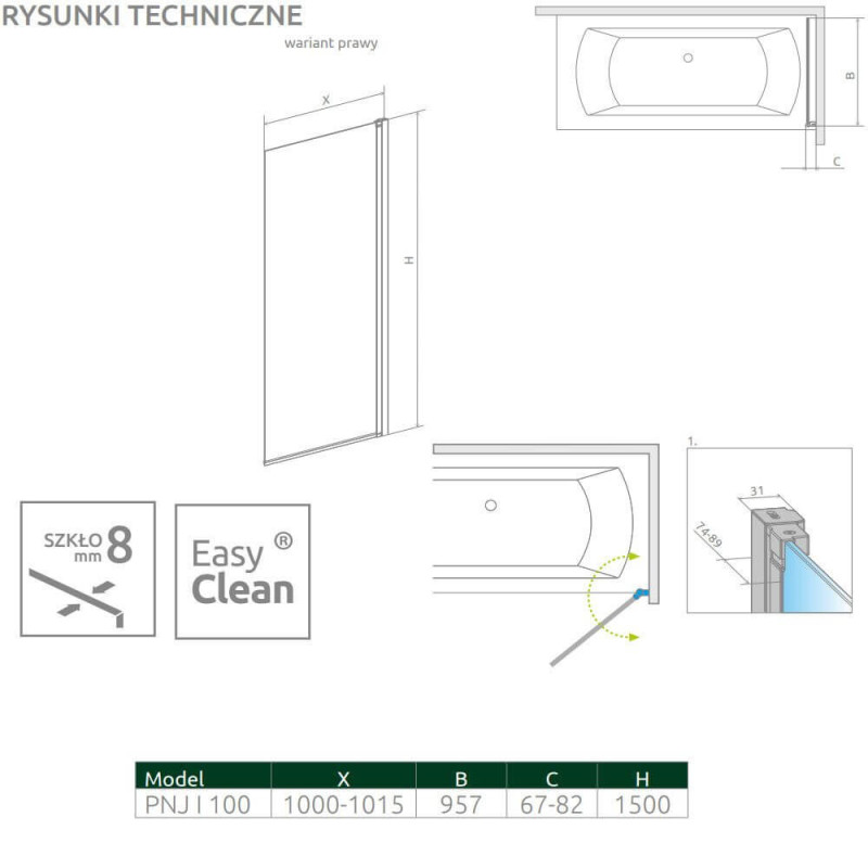 Parawan Nes 8 PNJ 100 Czarny Prawy Frame Nes 8 10061100-54-56R Radaway