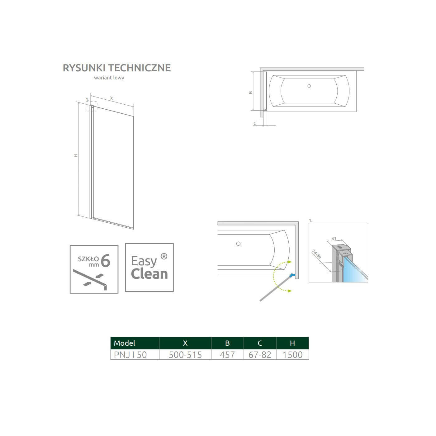 Parawan Nes PNJ 50 Czarny Lewy Frame Nes 10011050-54-56L Radaway