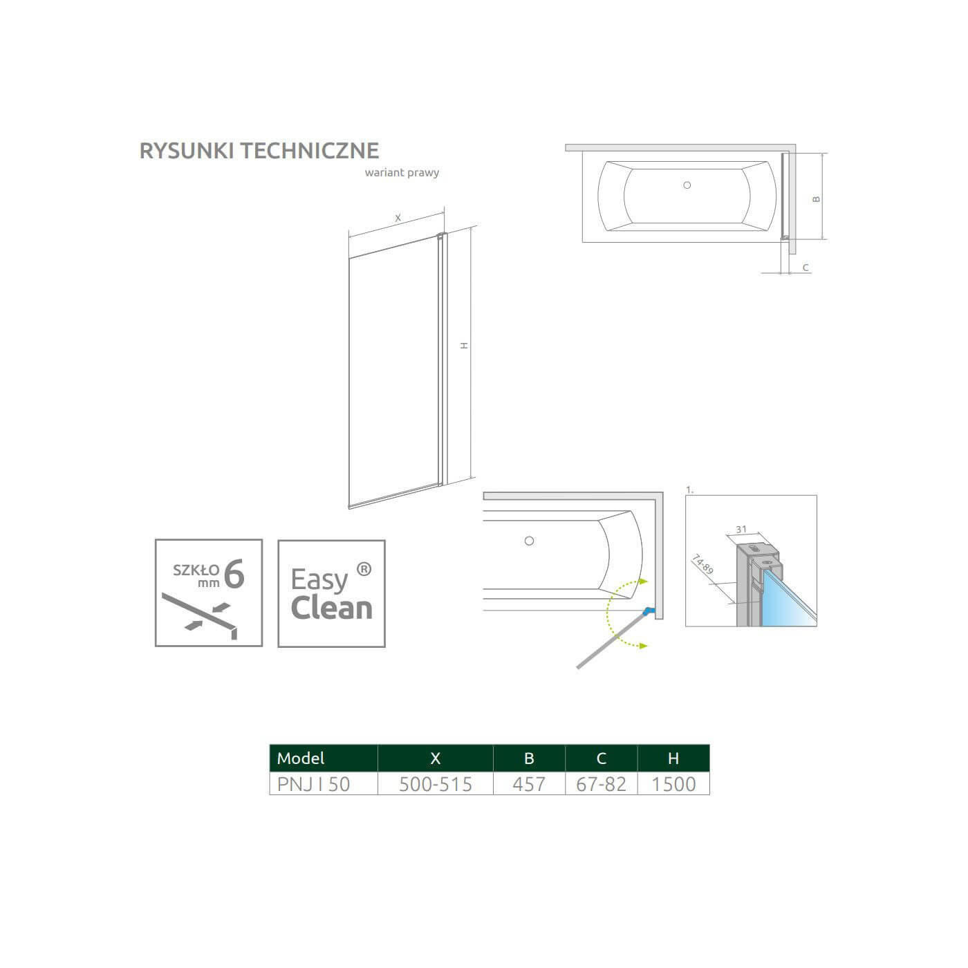 Parawan Nes PNJ 50 Czarny Prawy Frame Nes 10011050-54-56R Radaway