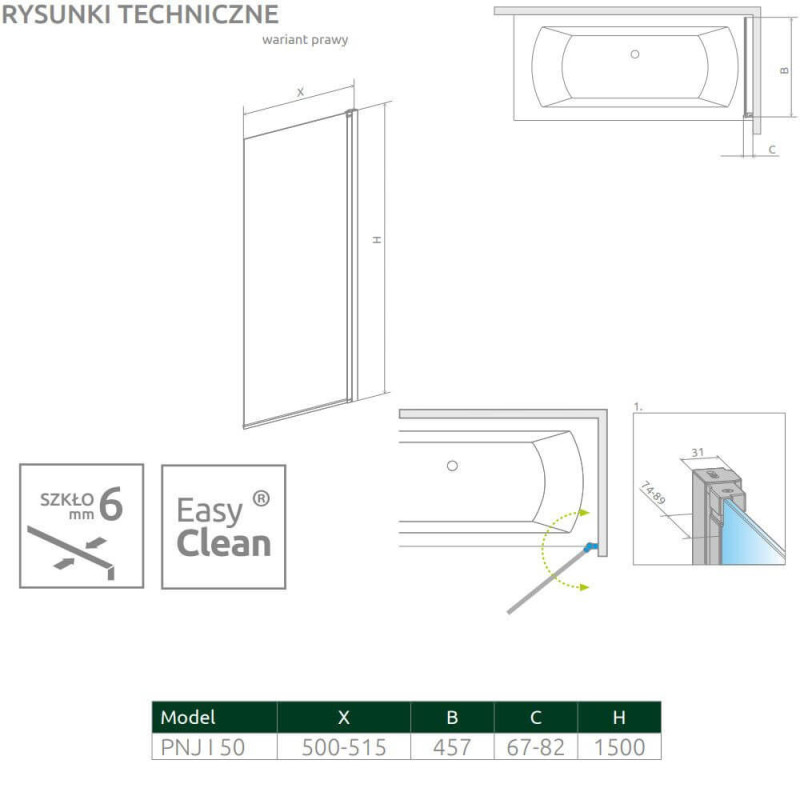 Parawan Nes PNJ 50 Czarny Prawy Frame Nes 10011050-54-56R Radaway