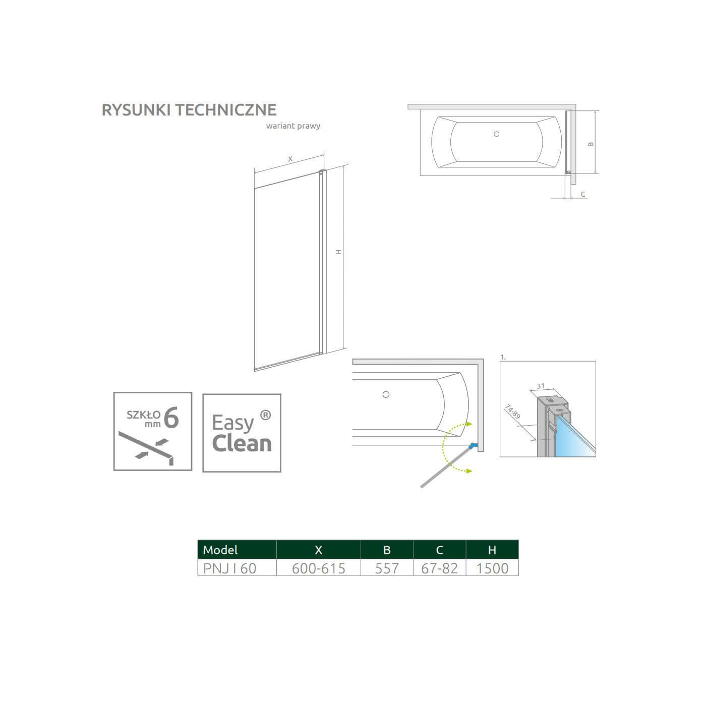 Parawan Nes PNJ 60 Czarny Prawy Frame Nes 10011060-54-56R Radaway