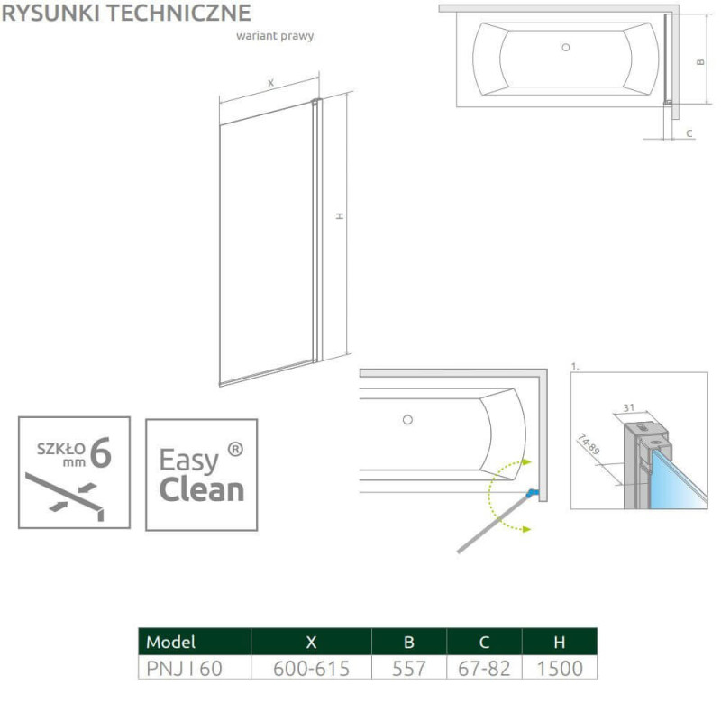 Parawan Nes PNJ 60 Czarny Prawy Frame Nes 10011060-54-56R Radaway