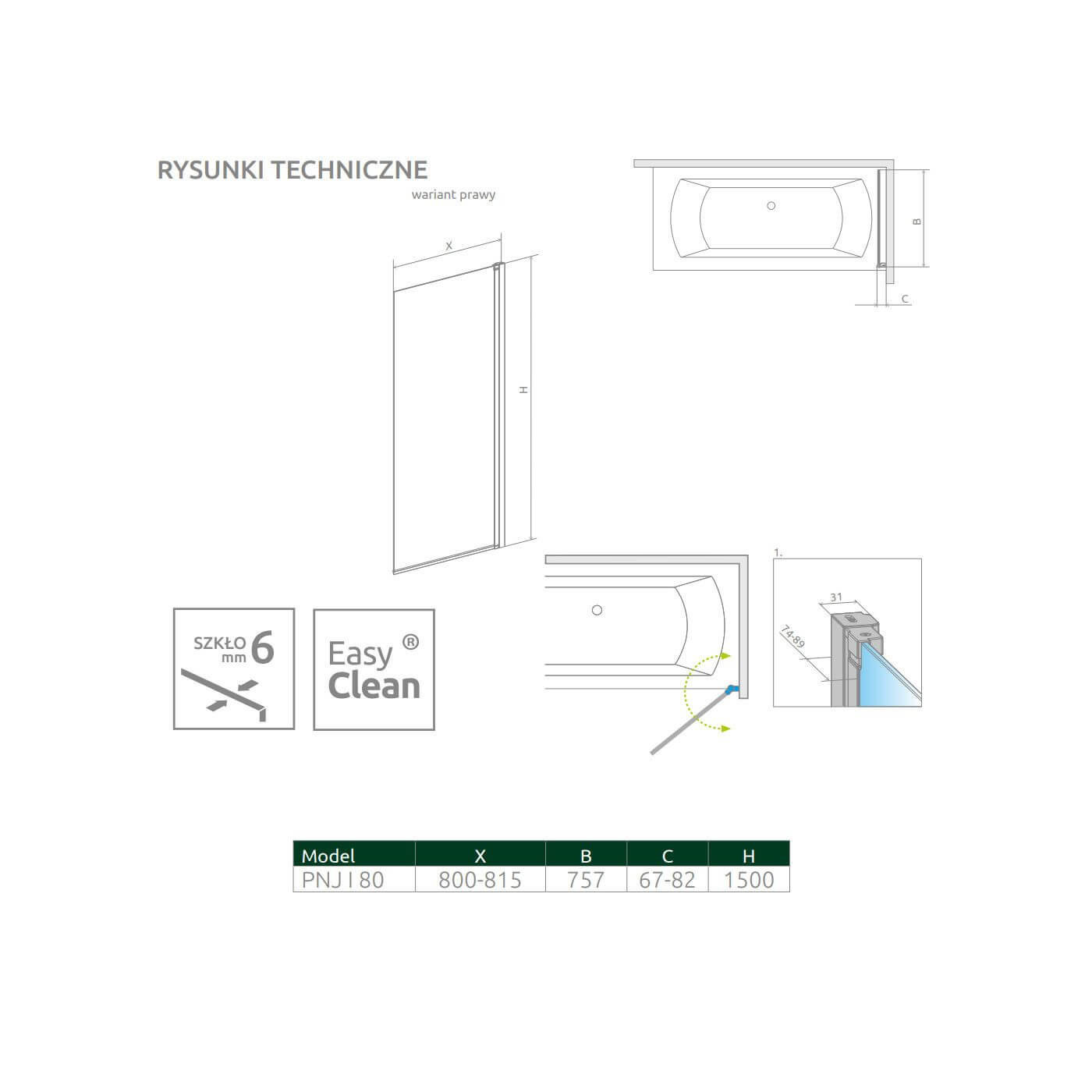 Parawan Nes PNJ 80 Czarny Prawy Frame Nes 10011080-54-56R Radaway