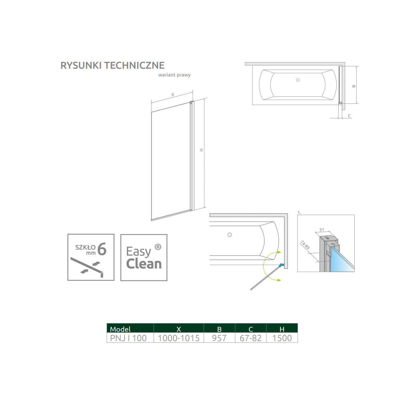 Parawan Nes PNJ 100 Czarny Prawy Frame Nes 10011100-54-56R Radaway