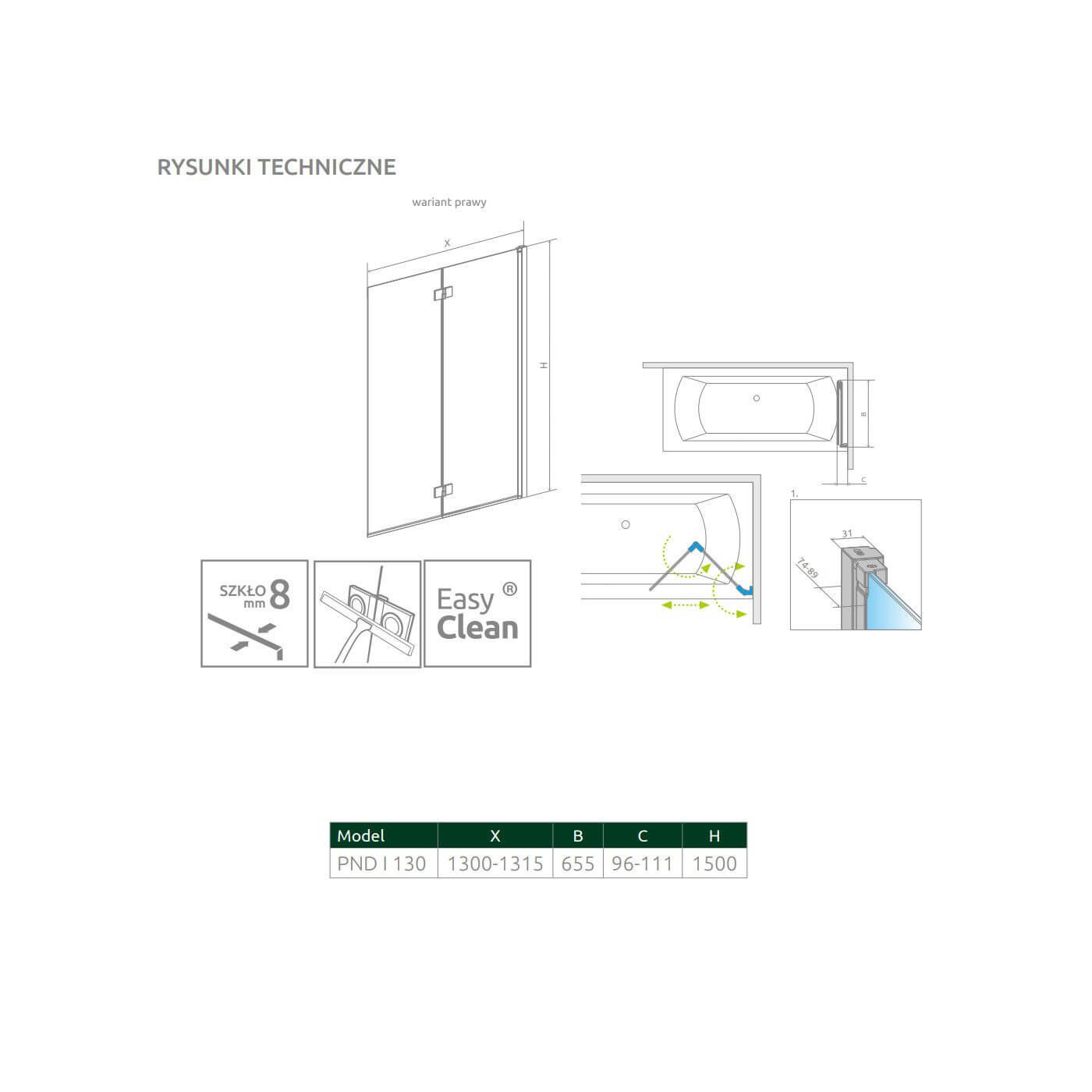 Parawan Nes 8 PND I 130 Prawy Nes 8 10060130-01-01R Radaway