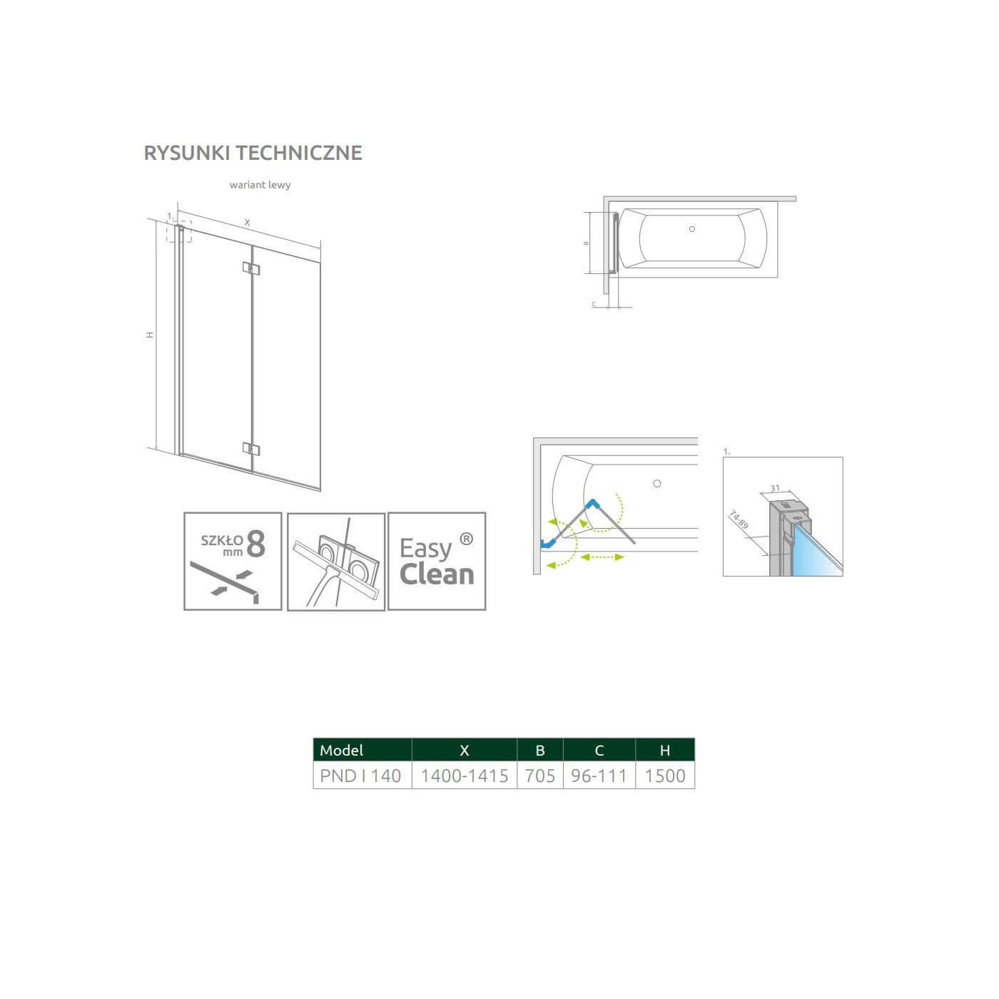 Parawan Nes 8 PND I 140 Lewy Nes 8 10060140-01-01L Radaway