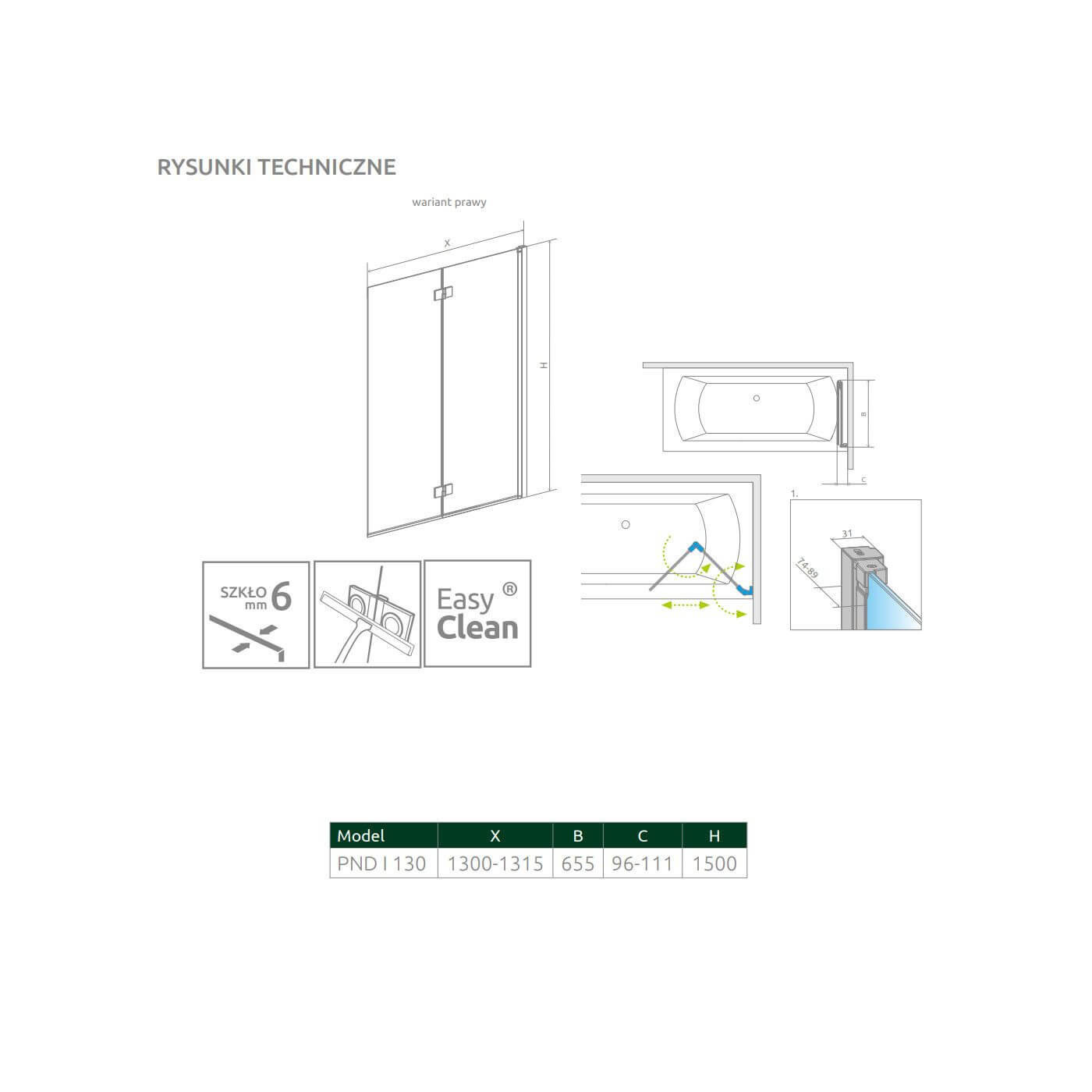 Parawan Nes PND I 130 Prawy Nes 10010130-01-01R Radaway