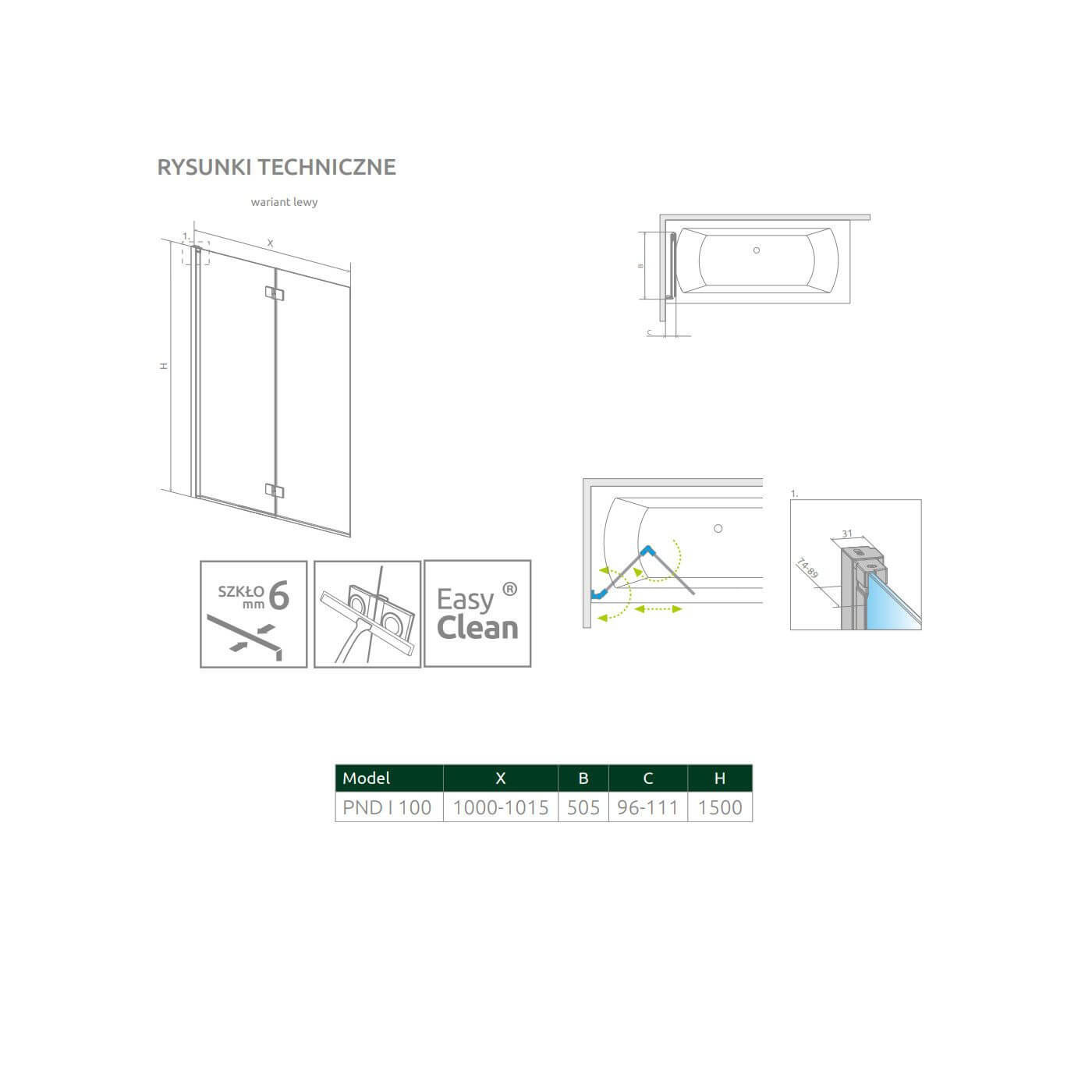 Parawan Nes Czarny PND I 100 Lewy Nes 10010100-54-01L Radaway