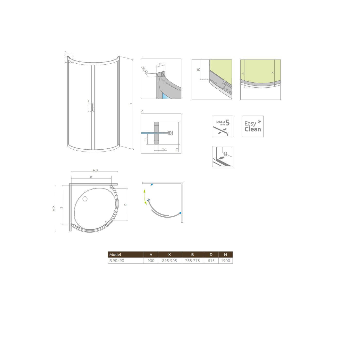 Kabina Premium Plus B 90x90 30473-01-01N Radaway