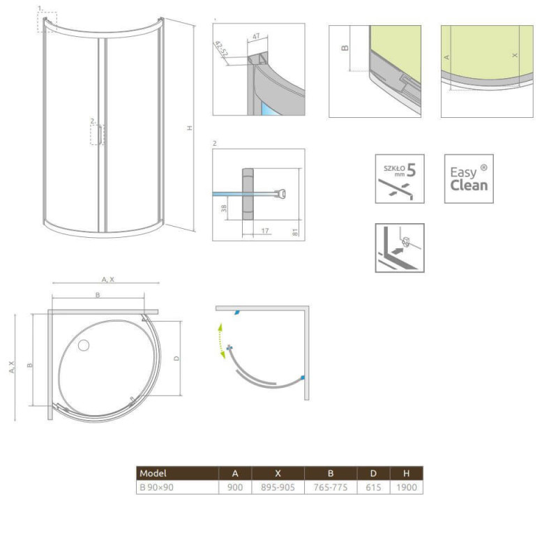 Kabina Premium Plus B 90x90 30473-01-01N Radaway