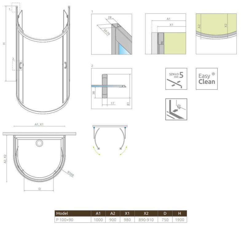 Kabina Premium Plus P 100x90 33300-01-01N Radaway