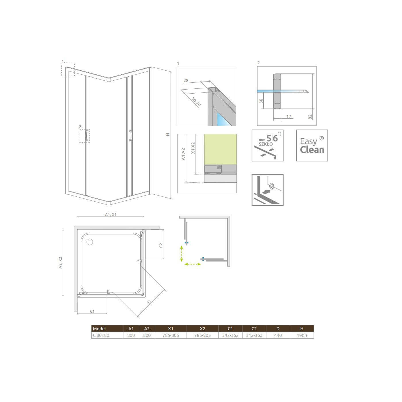 Kabina Premium Plus C 80x80 30463-01-01N Radaway