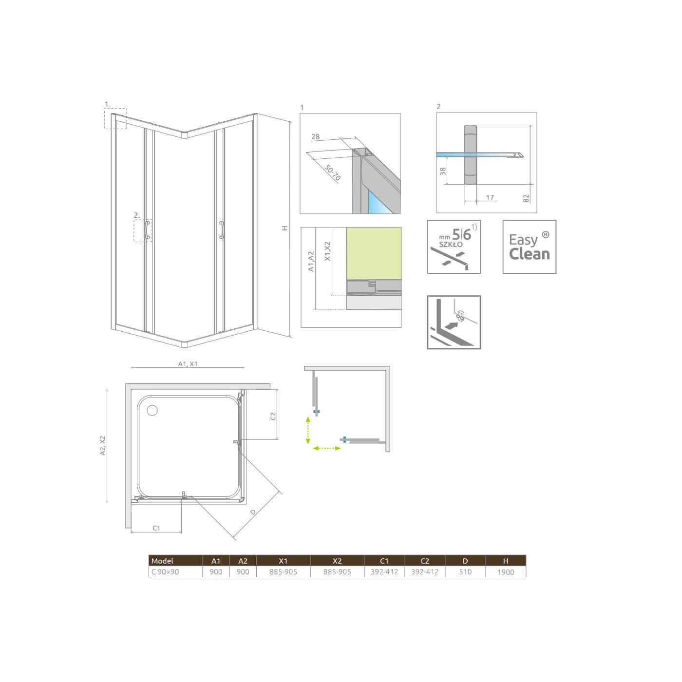 Kabina Premium Plus C 90x90 30453-01-01N Radaway