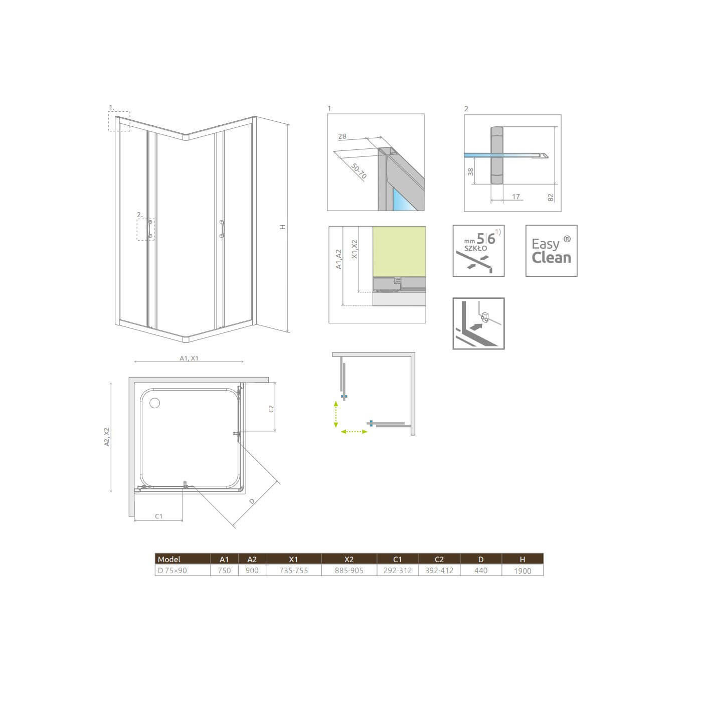 Kabina Premium Plus D 75x90 30433-01-01N Radaway