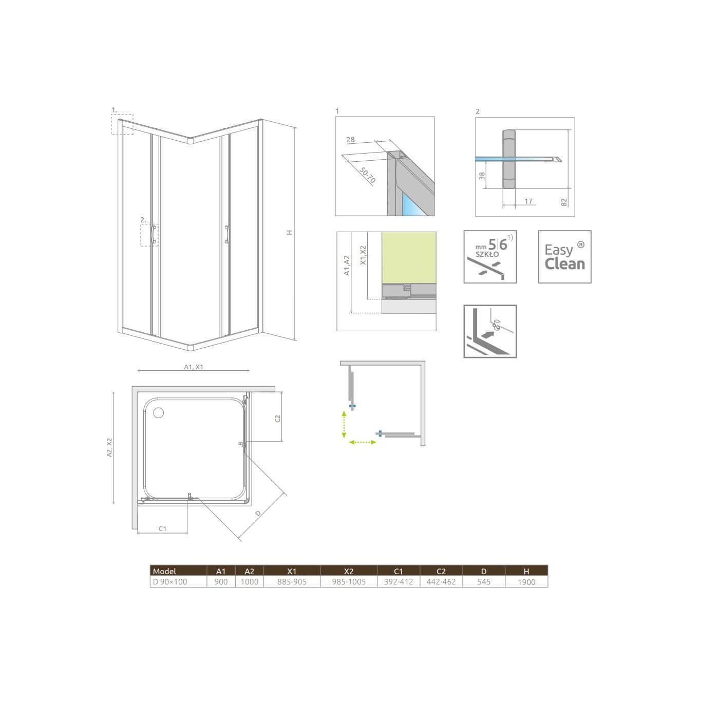 Kabina Premium Plus D 100x80 30434-01-01N Radaway