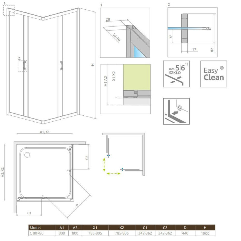 Kabina Premium Plus Szkło Fabric C 80x80 30463-01-06N Radaway