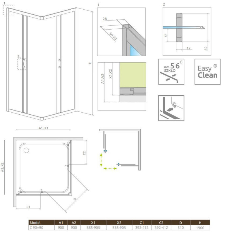 Kabina Premium Plus Szkło Brązowe C 90x90 30453-01-08N Radaway