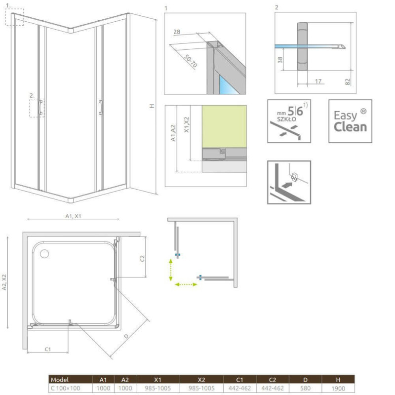 Kabina Premium Plus Szkło Grafitowe C 100x100 30443-01-05N Radaway