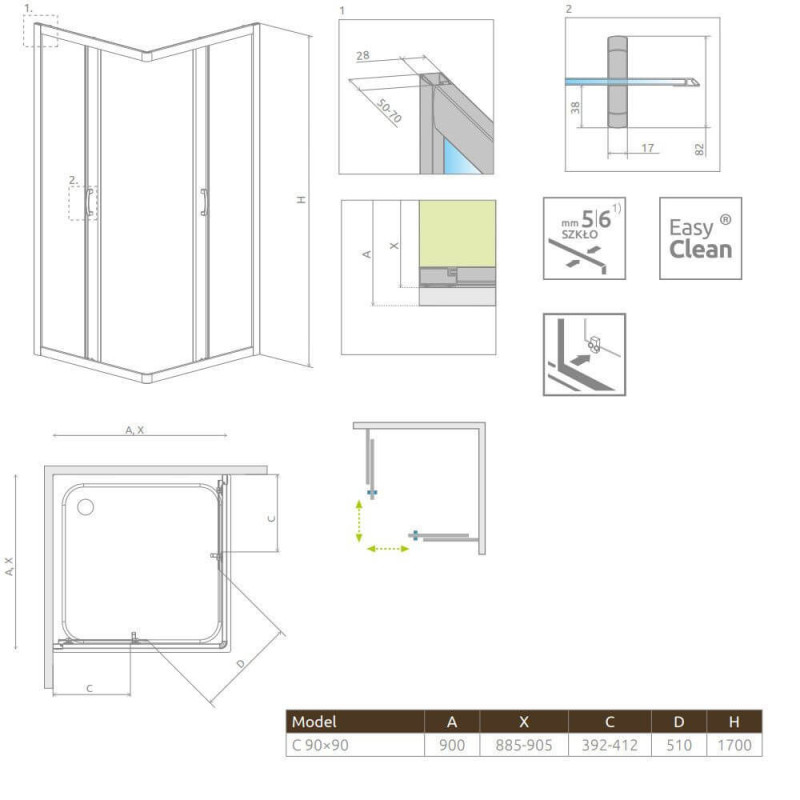 Kabina Premium Plus Szkło Brązowe 1700 C 90x90 30451-01-08N Radaway