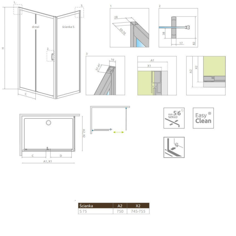 Ścianka Boczna Premium Plus S 75 33402-01-01N Radaway