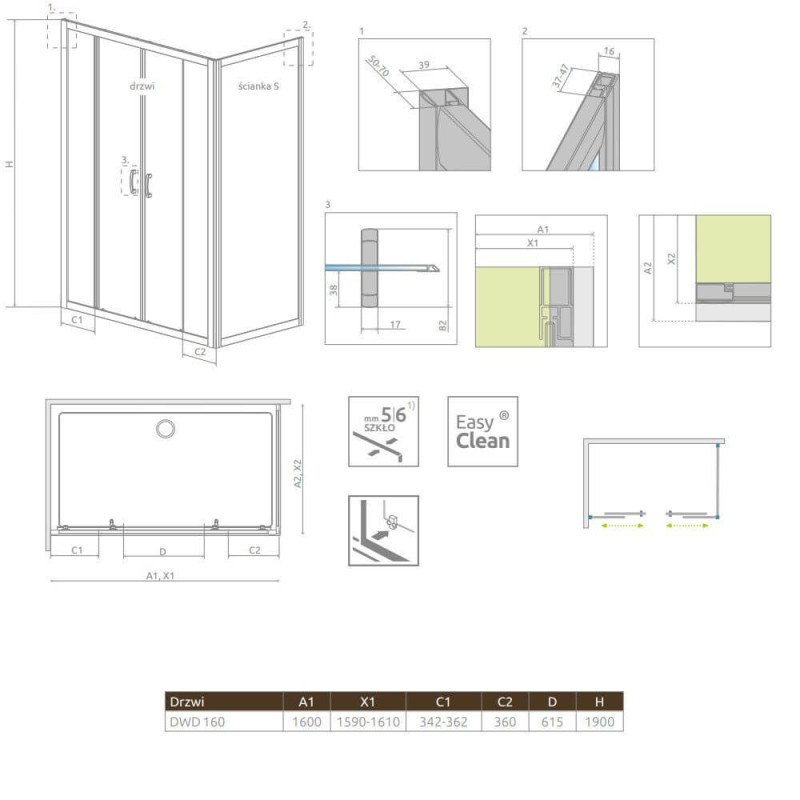 Drzwi Prysznicowe Premium Plus DWD 160 33363-01-01N Radaway