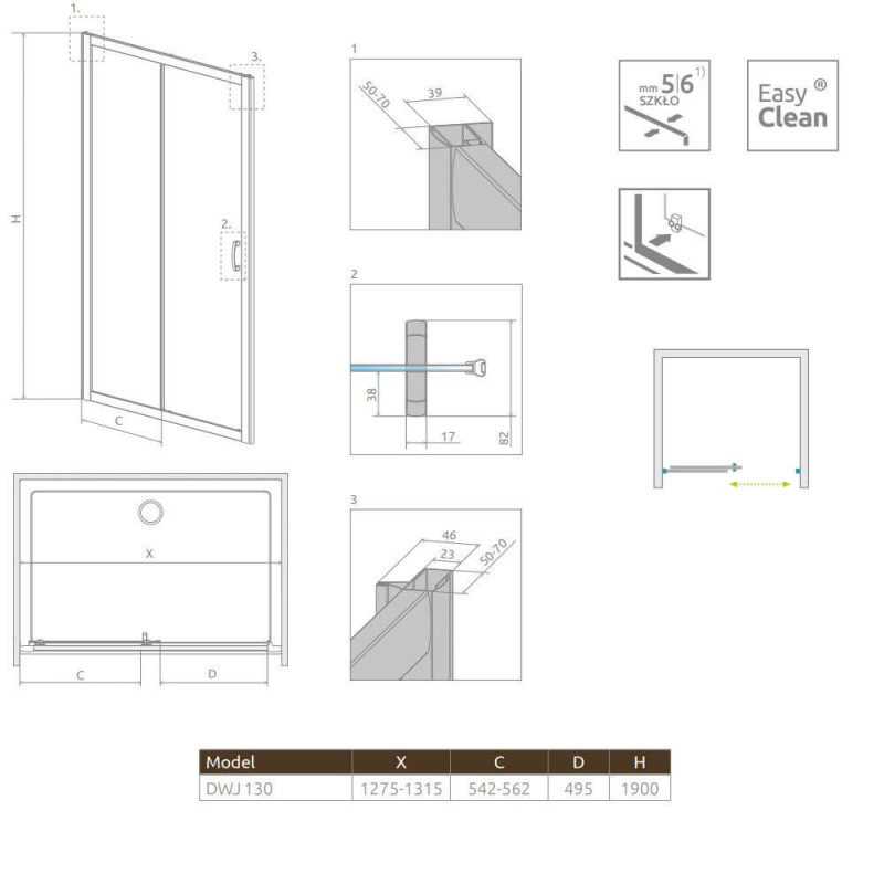 Drzwi Prysznicowe Premium Plus Szkło Fabric DWJ 130 33333-01-06N Radaway