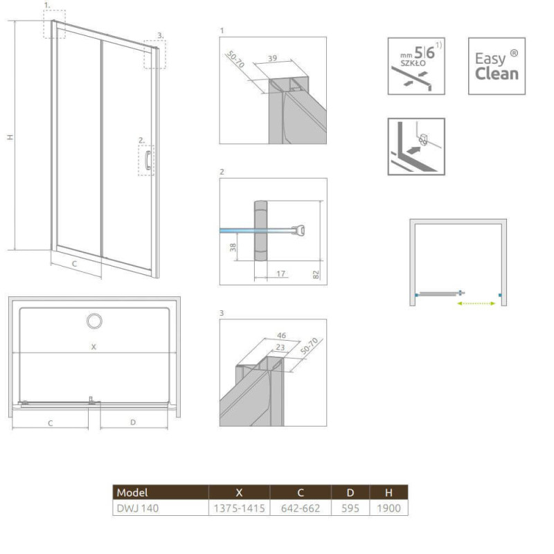 Drzwi Prysznicowe Premium Plus Szkło Fabric DWJ 140 33323-01-06N Radaway