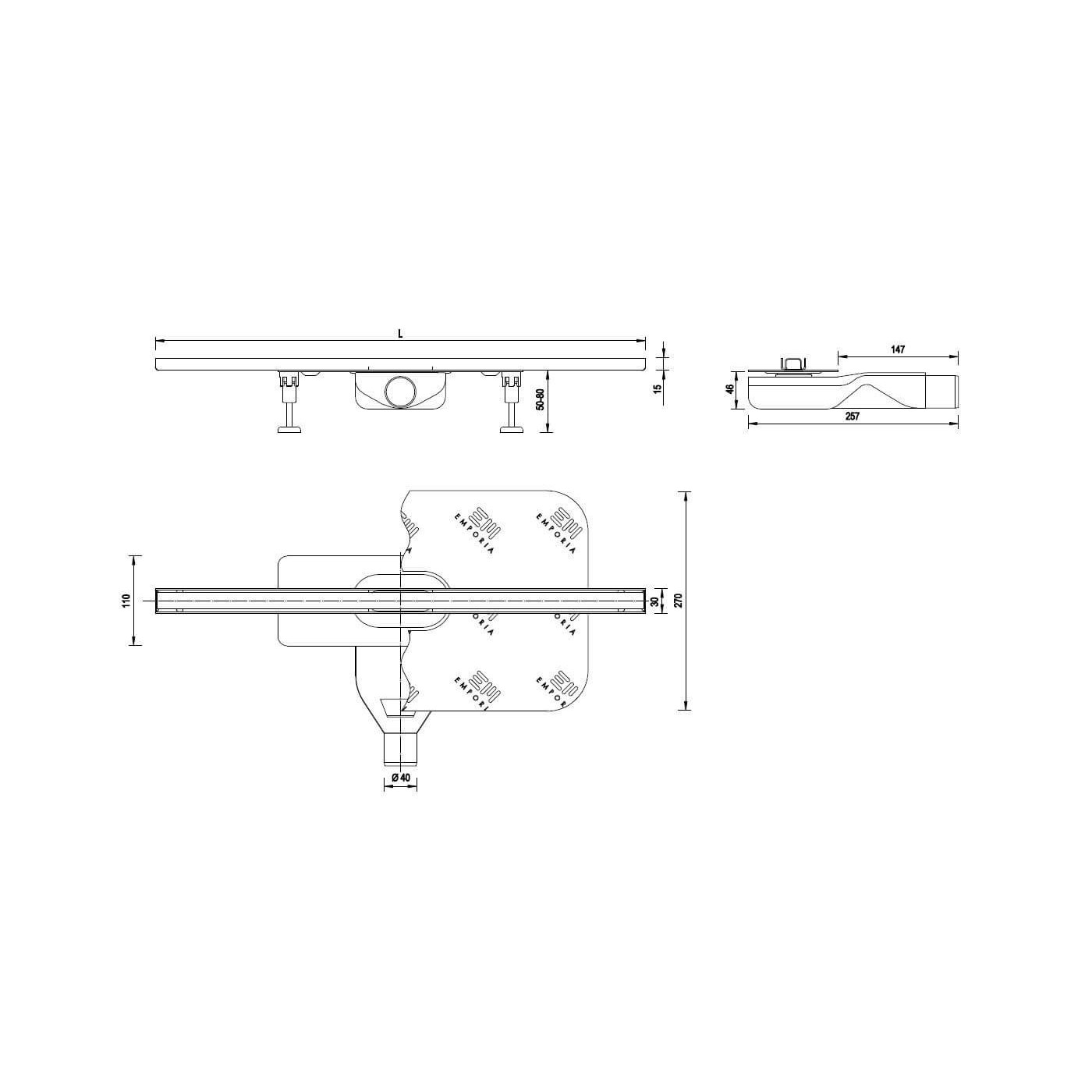Odpływ Liniowy Slim 90 cm Czarny Mat 522.0510.13.090 Emporia