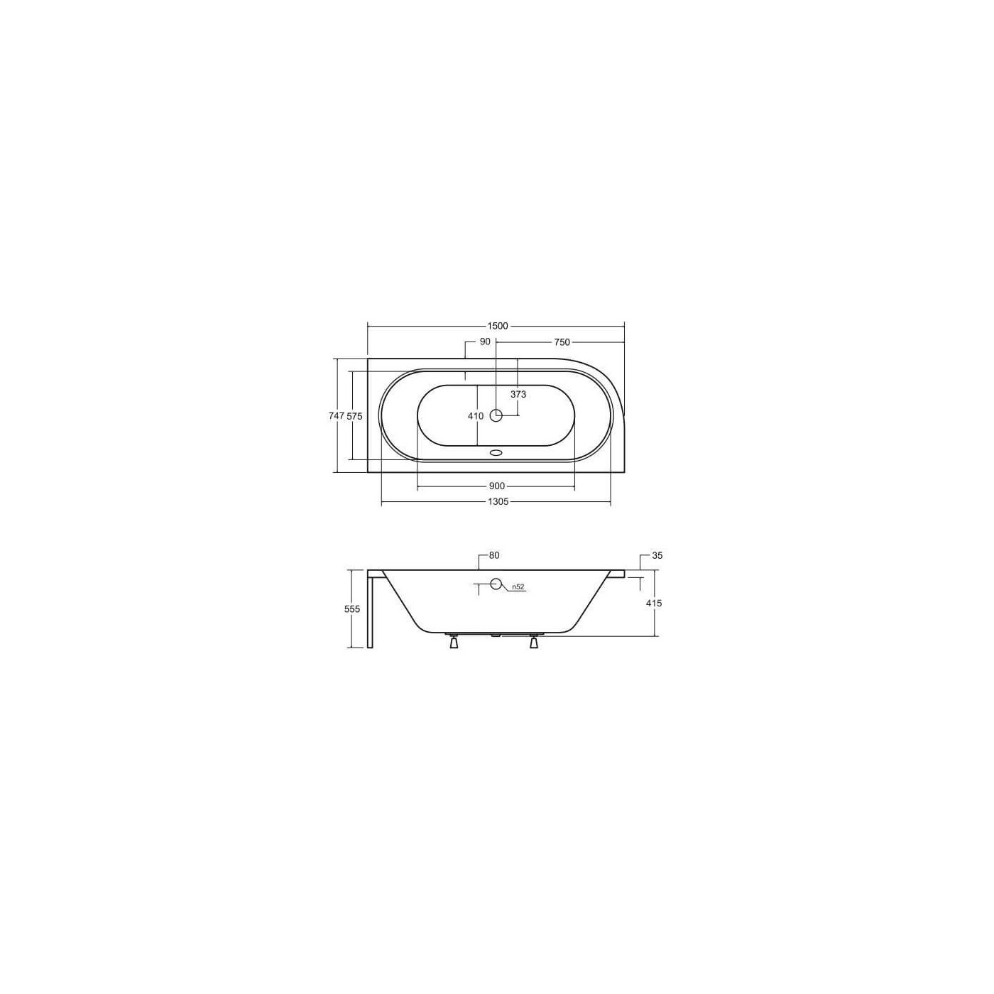 Wanna Przyścienna Avita Przyścienna Prawa 150X75 Cm WAA-150APS Besco