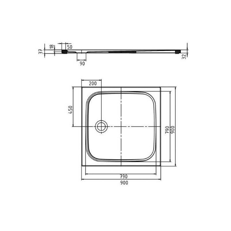 Brodzik Kwadratowy Cayonoplan 90x90 Obniżony Nośnik 361447980001 Kaldewei
