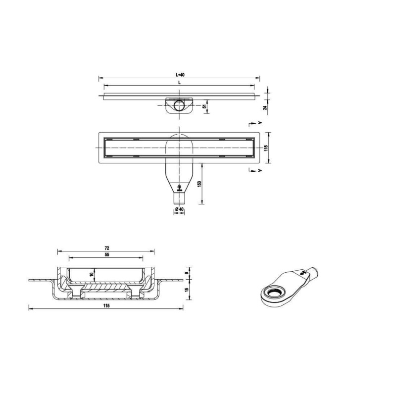 Odpływ Liniowy Top Drain 90 cm 522.0121.59.090 Złoty Emporia