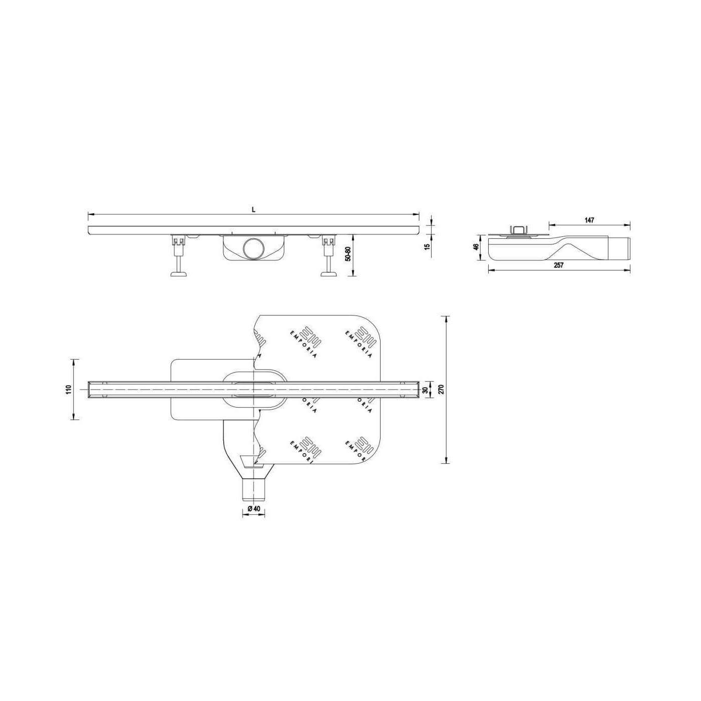 Odpływ Liniowy Slim 90cm Złoty Poler 522.0510.58.090 Emporia