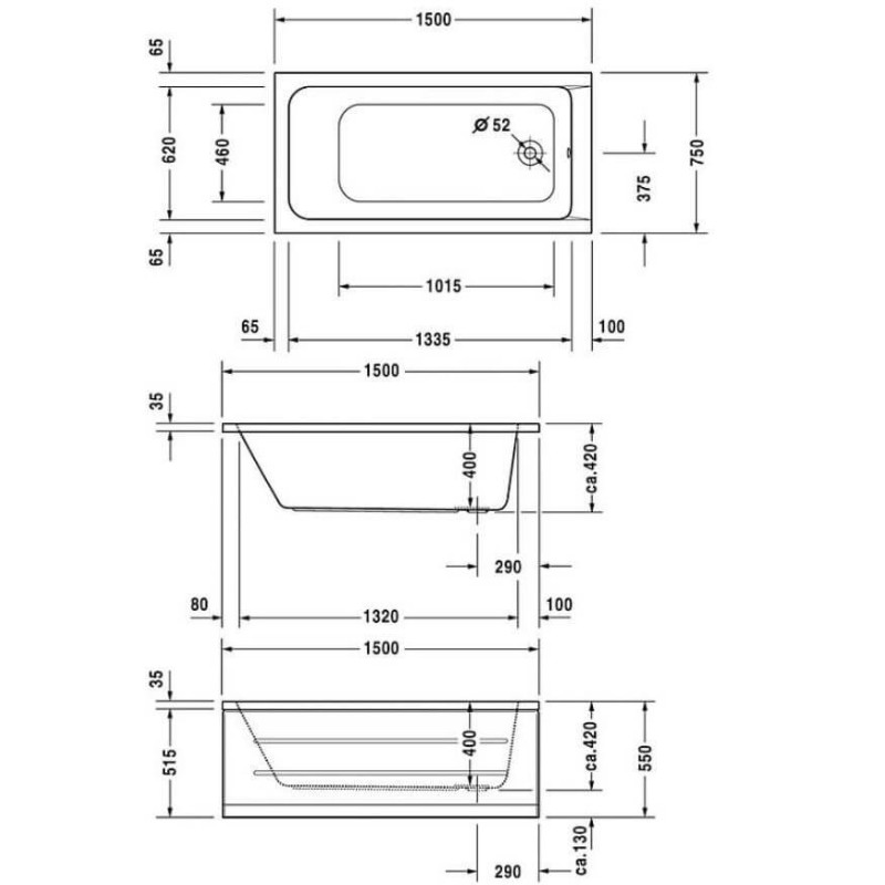 Wanna Prostokątna D-Code 150x75 700095000000000 Duravit