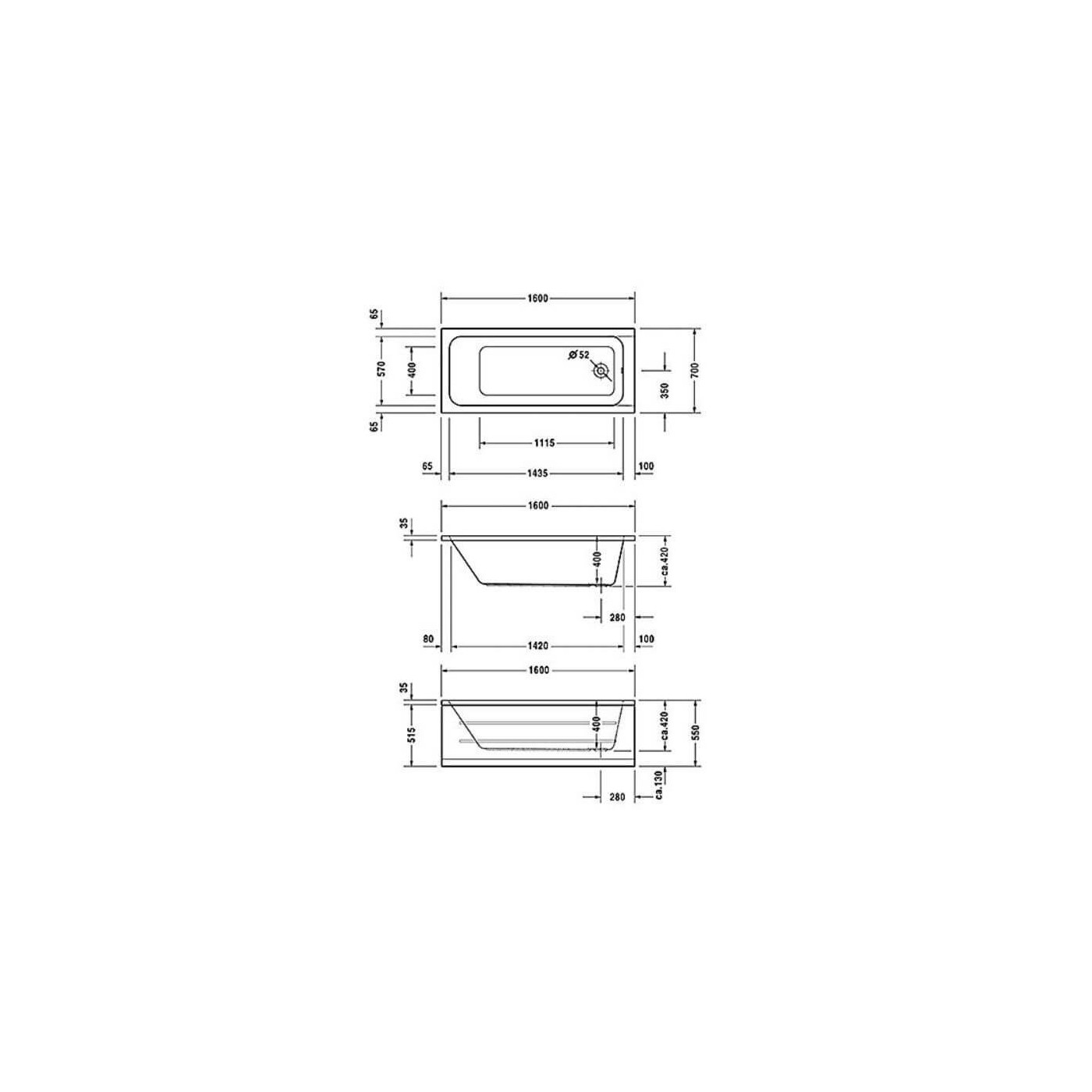 Wanna Prostokątna D-Code 160x70 700096000000000 Duravit
