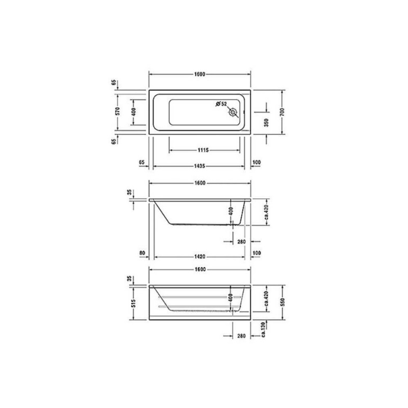 Wanna Prostokątna D-Code 160x70 700096000000000 Duravit