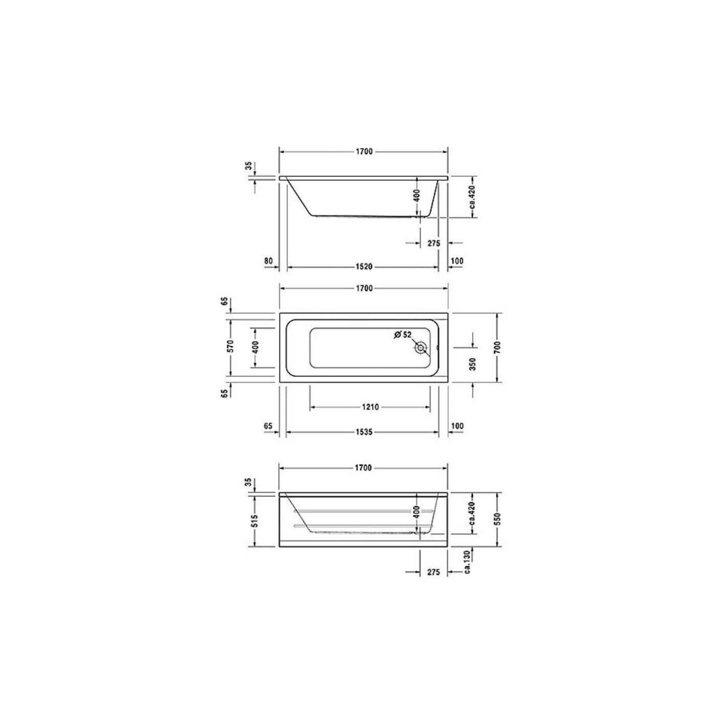 Wanna Prostokątna D-Code 170x70 700098000000000 Duravit