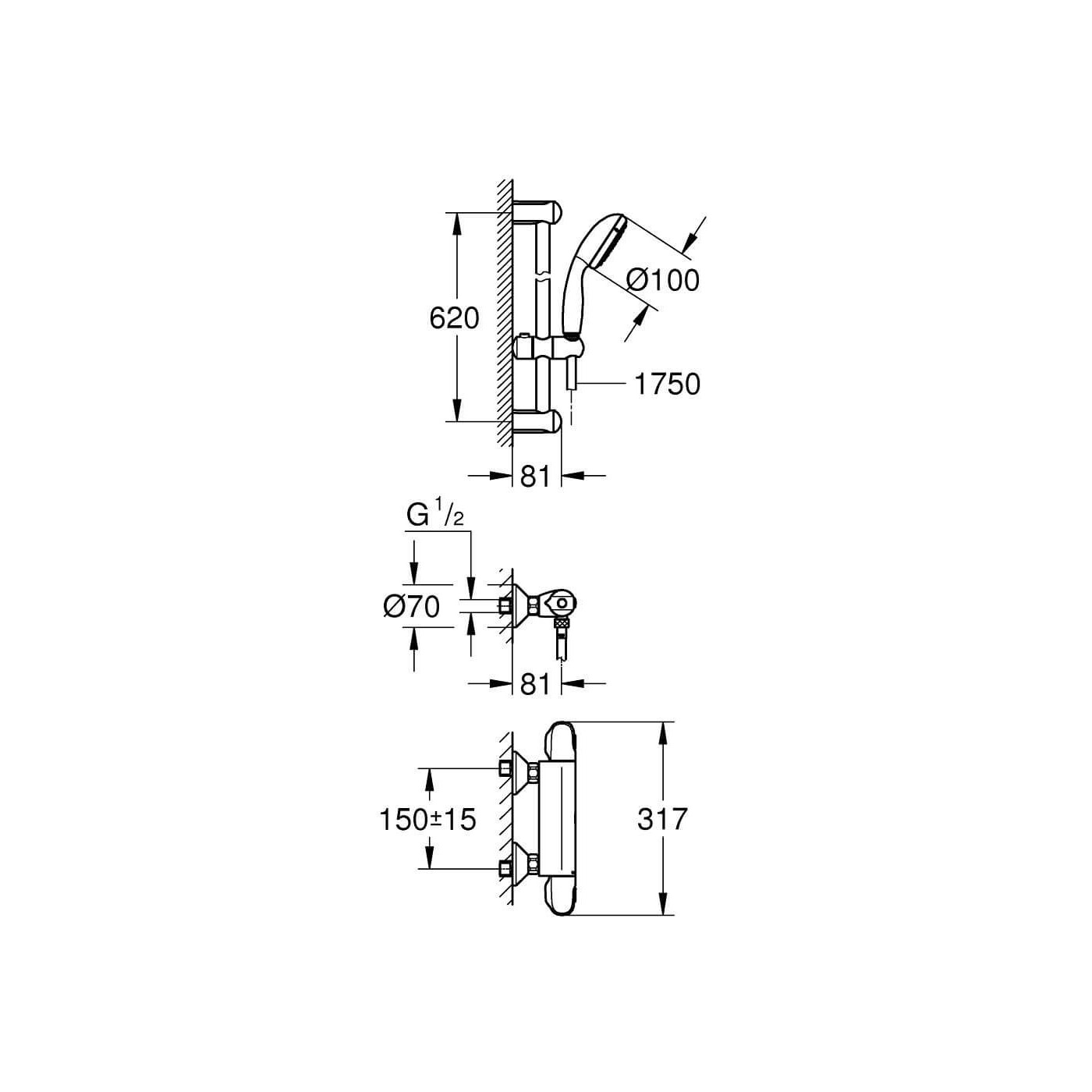 Termostatyczna Bateria Prysznicowa Grohtherm 1000 Chrom 34820004 Grohe