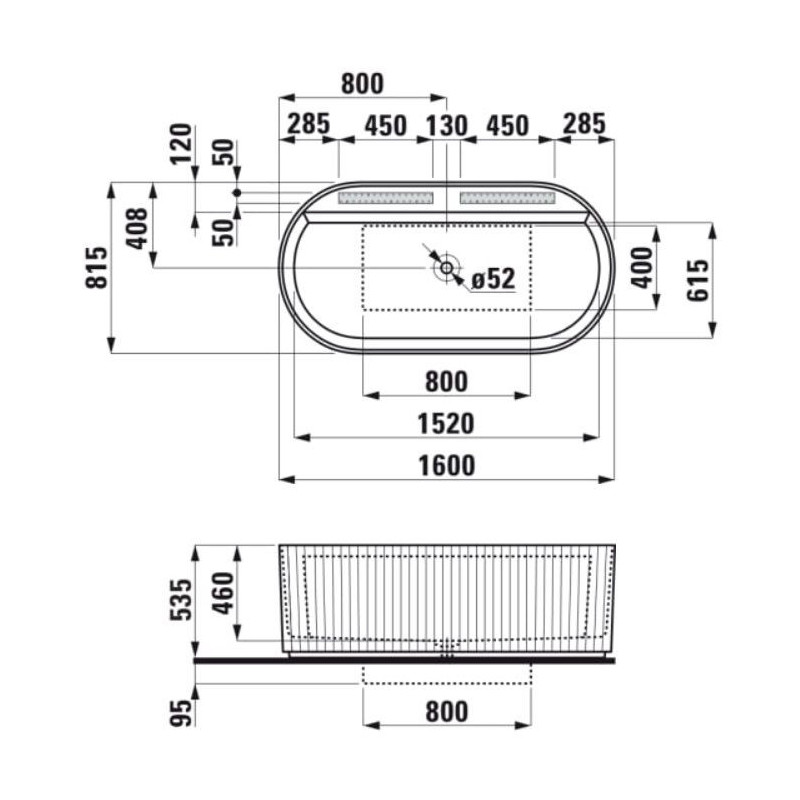 Wanna Wolnostojąca Sonar 1600x815 mm Sonar Biały H2213420000001 Laufen