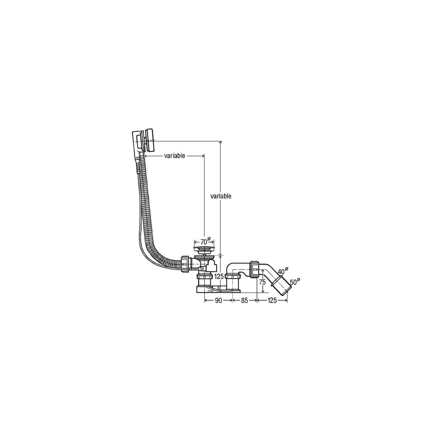 Komplet Odpływowo-Przelewowy Wannowy Simplex Chrom 495121 Viega