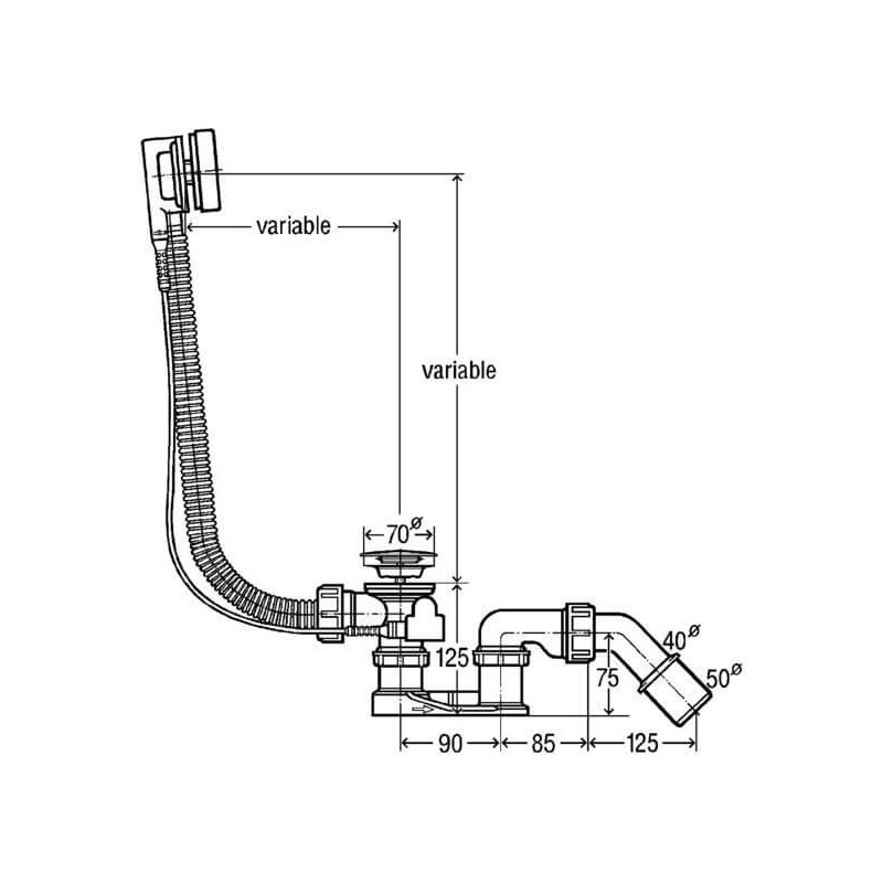 Komplet Odpływowo-Przelewowy Wannowy Simplex Chrom 495121 Viega