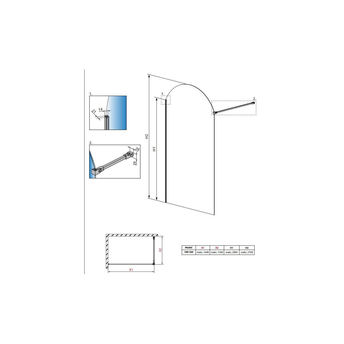 Kabina Prysznicowa Walk-In Volta II Czarny Lewy 10201016-54-56L Radaway