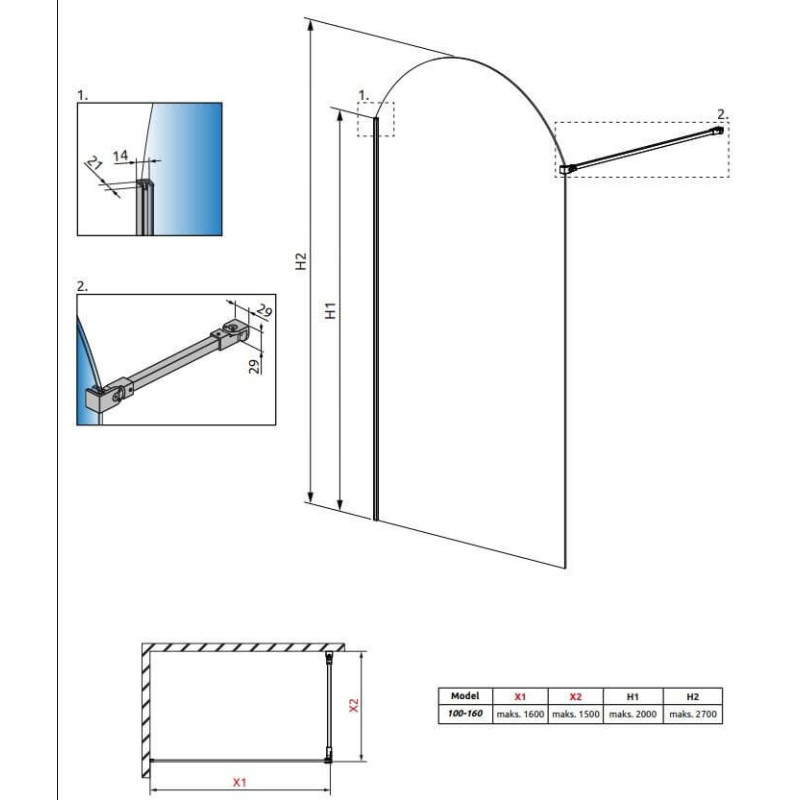 Kabina Prysznicowa Walk-In Volta II Czarny Lewy 10201016-54-56L Radaway