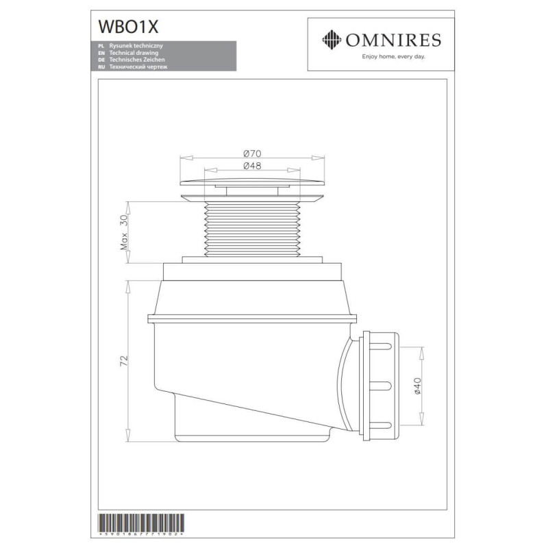 Syfon Wannowo-Brodzikowy Miedź WB01XCP Omnires