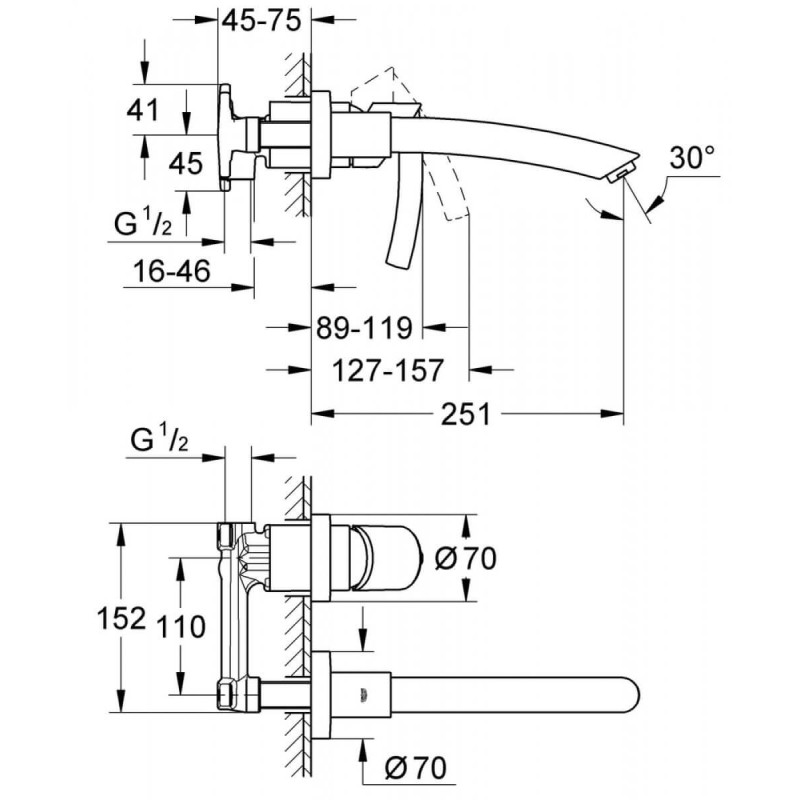 Jednouchwytowy Element Do Zabudowy Podtynkowej Do 2-otworowej Baterii Umywalkowej 33769000 Grohe