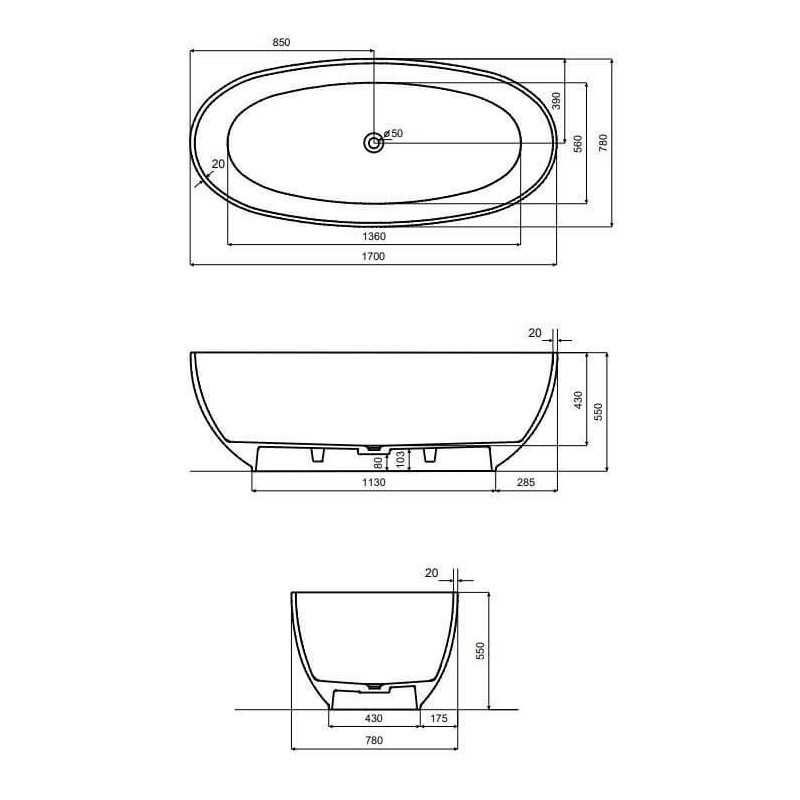 Wanna Wolnostojąca Mexa Wam-170-Cgb 170x78 Carbon Grey Besco