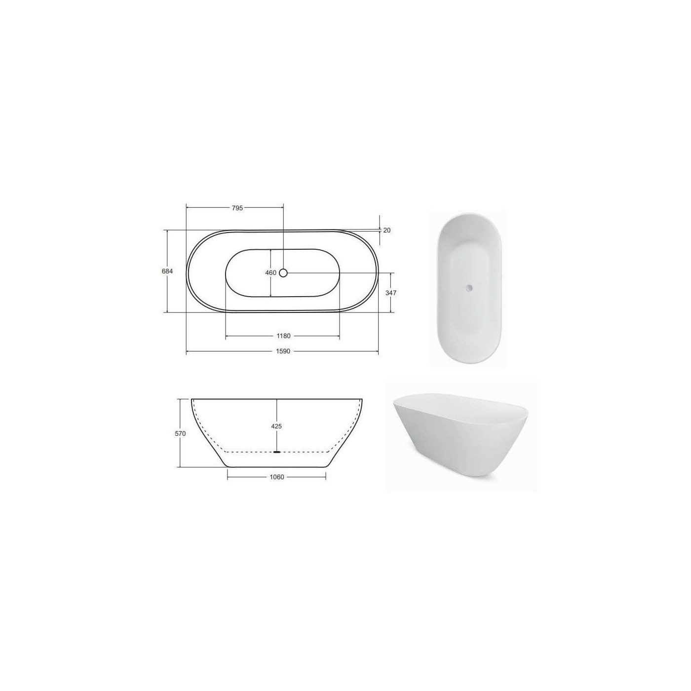 Wanna Wolnostojąca Moya Korek Chrom 160x70 WMD-160-MKC Besco
