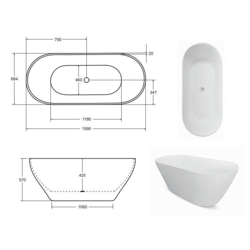 Wanna Wolnostojąca Moya Korek Chrom 160x70 WMD-160-MKC Besco