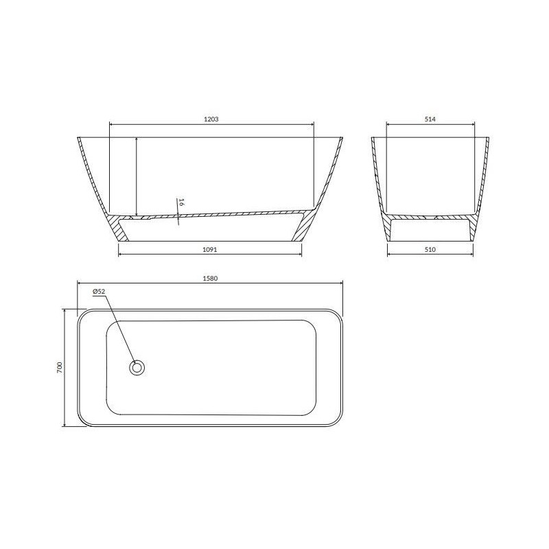Wanna Wolnostojąca Parma Czarno-Biała 159x70,5 PARMAWWBCP Omnires