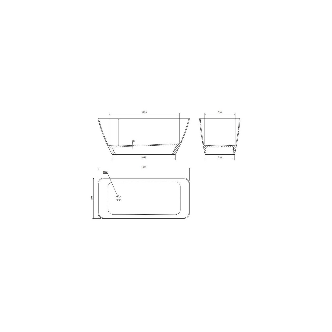 Wanna Wolnostojąca Parma Biały 159x70,5 PARMAWWBP Omnires