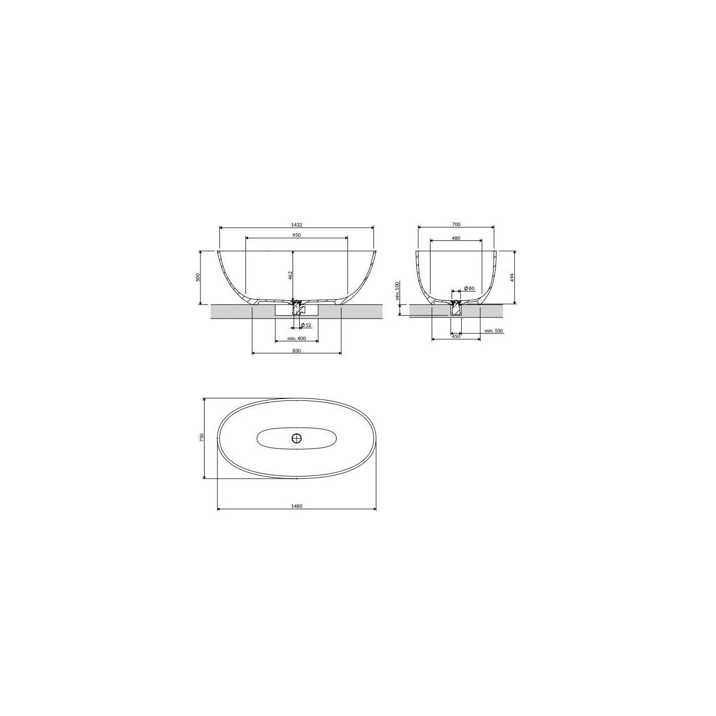 Wanna Wolnostojąca Shell Biały Mat 148x75 SHELL148WWBM Omnires